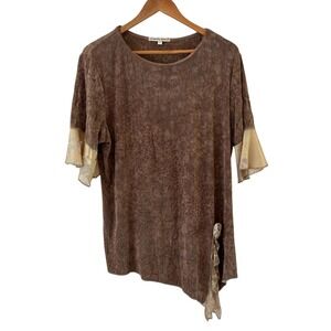 Spencer Alexis Beaded Tunic Top Womens Size 12 Brown Boho Lace Fairy Grunge Y2K